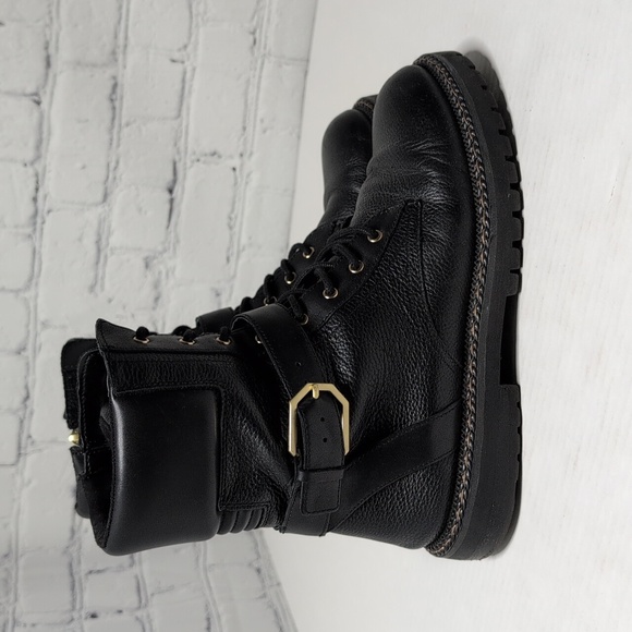 Vince Camuto Repla Black Leather Lace Up Moto Combat Boots - Picture 2 of 8